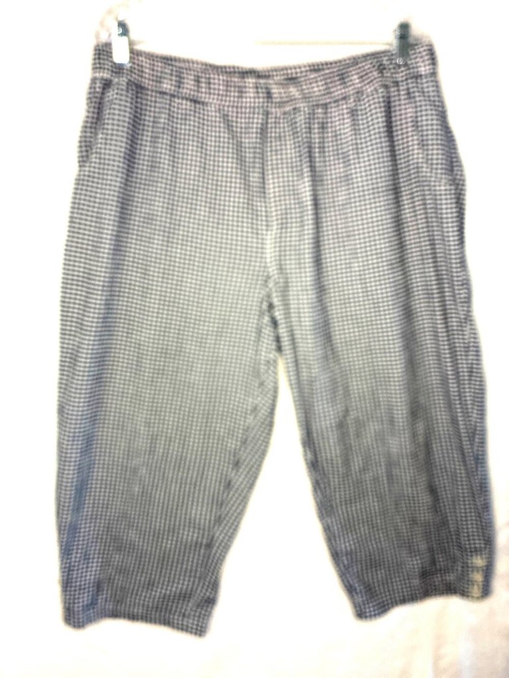 Emily Daniels XL Gingham Capri Pants Navy White Check Elastic Waist Pockets - Picture 1 of 13